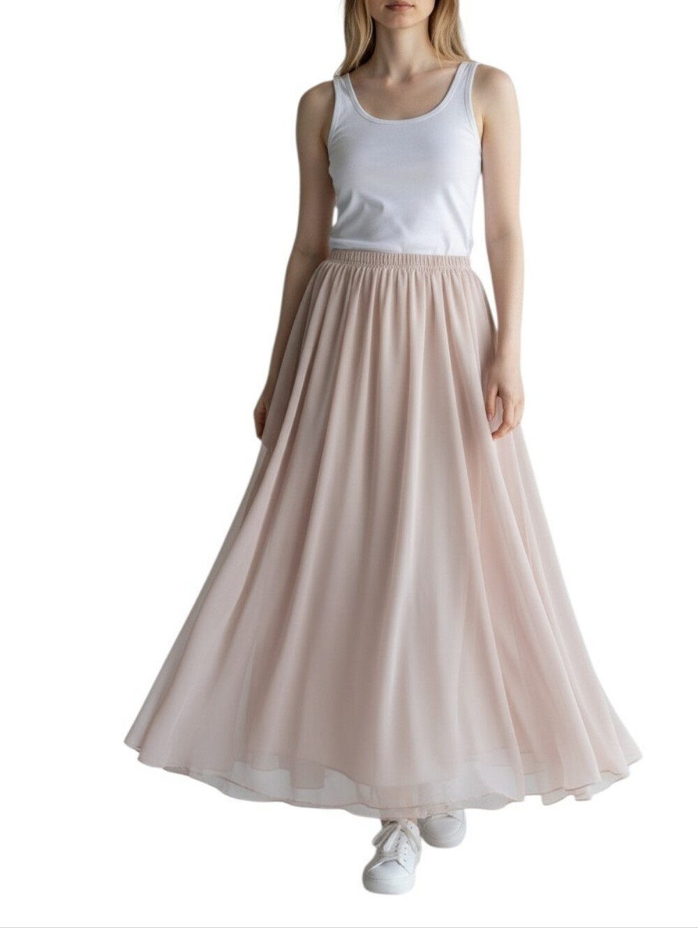 Melansay Flowy Blush Pink Maxi Skirt with Elastic Waistband Ankle XXL Balletcore